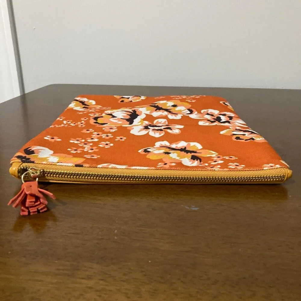 Rachel Pally Fold Over Clutch‎ Retro Orange Yellow Floral Makeup Bag